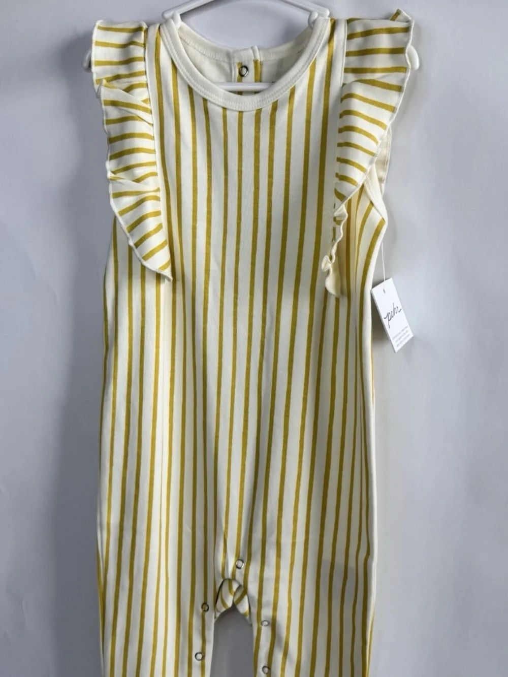 Pehr Baby One-Piece Romper, Sleeve Less-Stripes Away Marigold W/Ruffle 12-18 mon